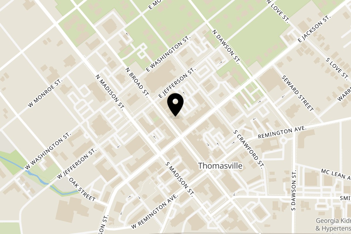 Map showing the location of Coyoacan Mexican Restaurant Thomasville on 116 N Broad St in Thomasville